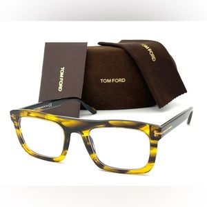 New - Tom Ford FT5757-B 055 Striped Havana / Blue Block 52mm Eyeglasses TF5488…